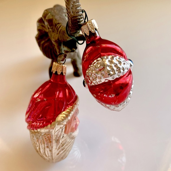 Two Vintage Mercury Glass Ornaments from Columbia- Santa Head & Poinsettia - Picture 3 of 12